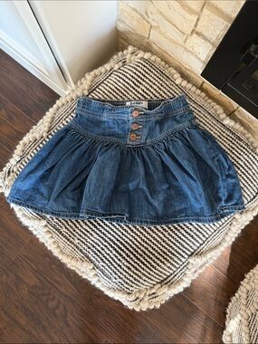 Old Navy Dark Blue Denim Gathered Mini Skirt with Front Buttons